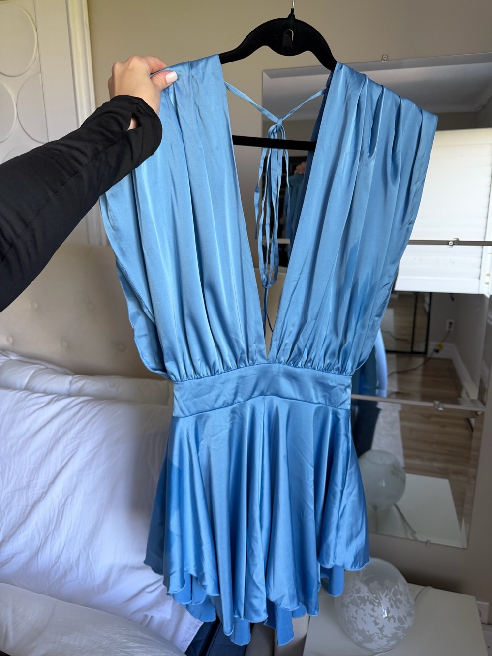 Satin Sky-Blue Plunge Romper